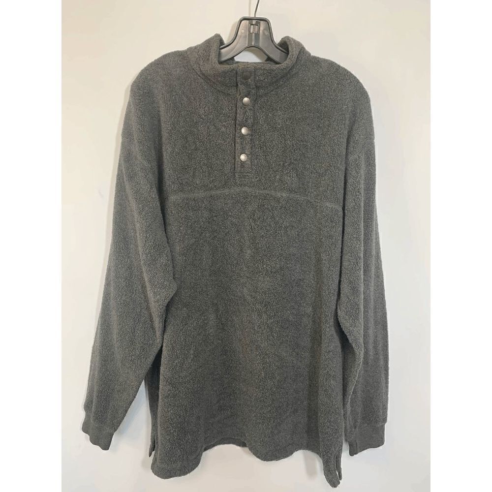 Vintage Norm Thompson Mens 1/2 Button Fleece Pullover Sweater Gray Size Large